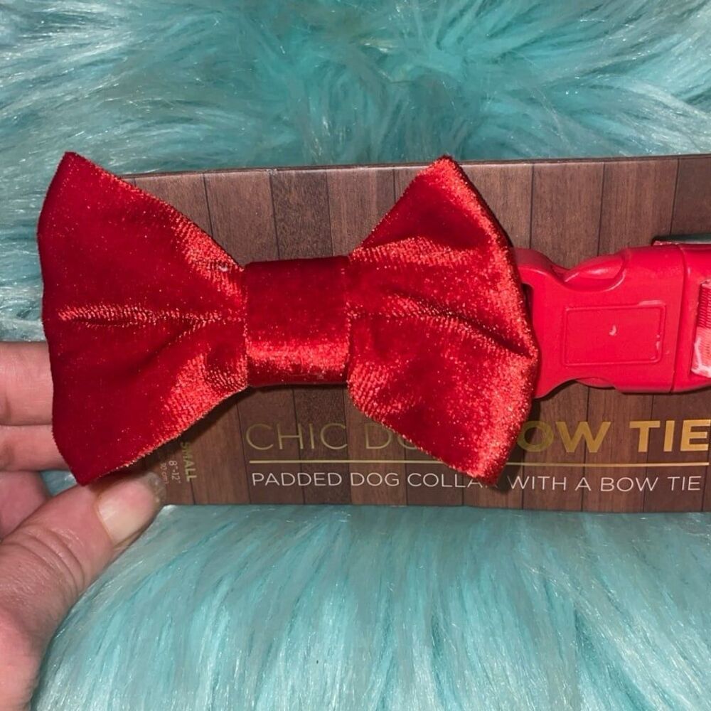 Red Velvet Bow Tie Christmas Dog Collar Small Animals Dogs Pet Holiday Gift Pets